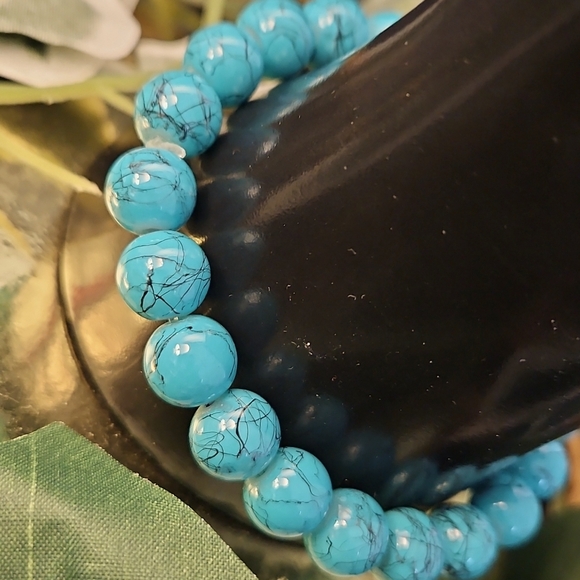 Mens Natural Blue Turquoise Gemstone Bracelet - Picture 3 of 3